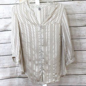 ROZ & ALI Sheer Split Side Tunic w/ Shell, Ivory Black Dots